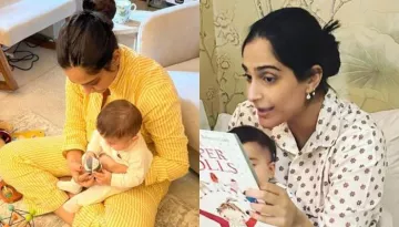Sonam Kapoor Drops A Glimpse Of Son Vayu's Bedtime Story Session, The Duo Twins In Printed Nightwear