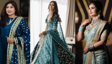 20 Sabyasachi Brides Who Ditched Red And Wore Peacock Blue To Sapphire Outfits On Wedding Ceremonies