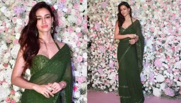 Disha Patani Looks Sexy In A Green Saree Worth Rs. 1.2 Lakh With A Backless Embellished Bralette