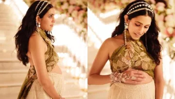 Shloka Mehta Cradles Her Bare Baby Bump In A 'Chikankari' Skirt, Drapes A Vintage Shawl As A Blouse