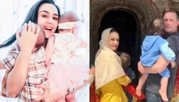 Preity Zinta Visits Hateshwari Mata Temple With Hubby And Twins, Little Ones Cutely Perform The Puja