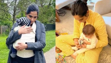Sonam Kapoor Takes Son, Vayu For A Walk, He Looks Cute In Woollen Clothes As He Clings On His Mommy