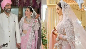 Sonnalli Seygall Wore Manish Malhota's Blush Pink Saree With Ivory Threadwork For Her 'Shaadi'