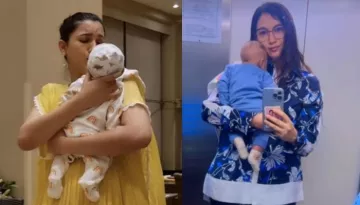 Gauahar Khan Takes Little Prince, Zehaan Out, Stops For A Quick Mirror-Selfie As They Twin In Blue