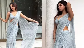 Khushi Kapoor Flaunts Her Curves In A Sheer Ice Blue Pre-Draped Saree Worth Rs. 2.29 Lakhs
