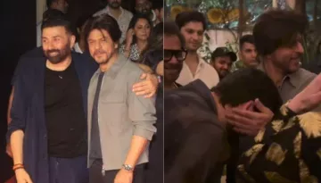 Sunny Deol's Son, Karan Deol Touches Shah Rukh Khan's Feet For Blessings, Poses With Wife, Drisha