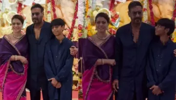 Kajol Pinches Ajay Devgn At Durga Puja Pandal, Reminds Him To Put His Hand Around Her While Posing