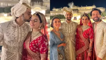 'Amber Dhara' Fame, Kashmira Irani Stuns In Red Lehenga At Her Wedding, Nakuul Mehta Drops Glimpses