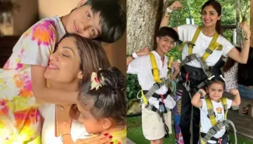 Shilpa Shetty Goes On A Zip Line Adventure With Kids, Viaan And Samisha, Latter Makes Goofy Faces