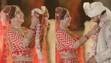 Sonarika Bhadoria Ties The Knot With Vikas Parashar, Looks Regal In Red And Gold Embroidered Lehenga