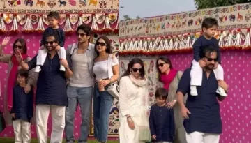 Saif Ali Khan Poses With Kids, Sara-Ibrahim And Taimur, Gives Jeh Piggy Back Ride At Ambanis' Bash