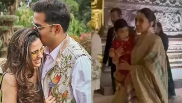 Shloka Mehta Stuns In A 'Ghagra-Choli' At Anant-Radhika's Final Day Event, Carries Veda In Her Arms