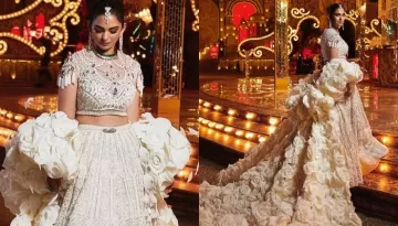 Isha Ambani Pairs Her 3D Flower Cape With Falguni-Shane Peacock's Lehenga For Pre-Wedding Bash
