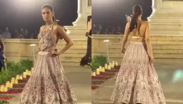 Mira Rajput Walks The Ramp In A Stunning Lehenga And Corset Blouse, Gets Bashed For Her 'Macho Walk'