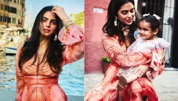 Isha Ambani Stuns In A Pink Plumage-Styled Dress, Shares A Precious Moment With Daughter, Aadiya