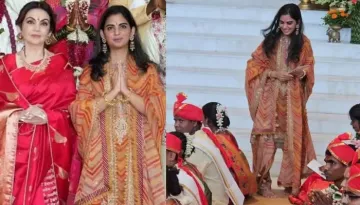 Isha Ambani Dons A Super Pricey 'Sharara' Set Adorned With Pearls And 'Resham' For The Mass Wedding