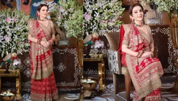 Nita Ambani Dolls Up In Red-Hued Saree And 'Navaratna' Choker With Nine Gemstones For Mata Ki Chowki