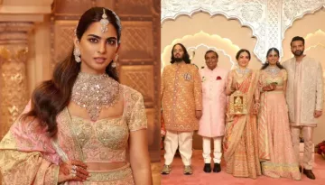 Isha Ambani Dons A Huge Diamond Necklace With Abu Jani Sandeep Khosla Lehenga At Anant's Wedding