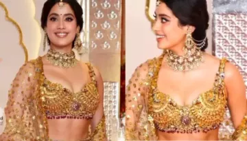Janhvi Kapoor Dons A Bralette Blouse Made With Real Gold Temple Jewellery Atop Her Sequinned Lehenga