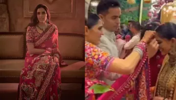 Shloka Mehta Picks Abu Jani Sandeep Khosla Saree With Elephant Motifs For Radhika's 'Vidaai'