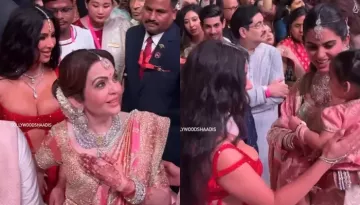Kim Kardashian Cutely Greets Isha Ambani's Daughter, Aadiya, Nita Welcomes Her At Anant's Wedding