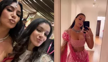 Kim Poses With Celebs, Khole In Love With Indian Outfits, Tags Manish Malhotra As 'Local Designer'