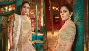 Ambani 'Badi Bahu' Shloka Mehta Wore AJSK Gold Toned Lehenga For Anant And Radhika's 'Mangal Utsav'