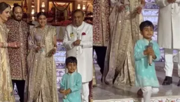 Mukesh Ambani's Grandson, Prithvi's Epic Reaction After Falling At Anant And Radhika's Reception