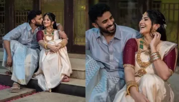 Telugu Star, Megha Akash Dons Silk Saree With Gold, Emerald And Diamond Jewellery For Her Engagement