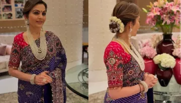Nita Ambani Wears A Special Ganpati-Inspired Blouse With A 'Bandhej' Saree For Ganesh Utsav