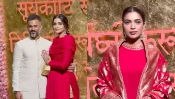 Bhumi Pednekar Hugs Sonam Kapoor As They Stun In All-Red ‘Anarkali’ At Ambani's Ganpati Celebration