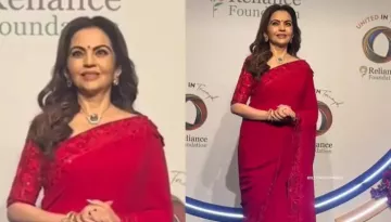 Nita Ambani Stuns In A Bright-Red Saree As She Hosts A Dinner For Olympic And Paralympic Champions