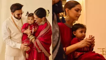Deepika Padukone Reveals Her Daughter, Dua's Face On Diwali, Twins In Red Kurta With Two Ponytails