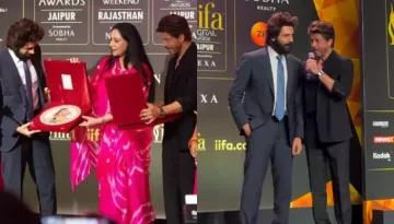 Shah Rukh Khan And Kartik Aaryan Pose With Princess Diya Kumari At IIFA '25 Mumbai Press Conference