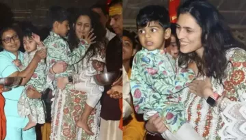 Shloka Mehta Ambani With Son, Prithvi And Daughter, Veda After Taking Holy Dip During Maha Kumbh