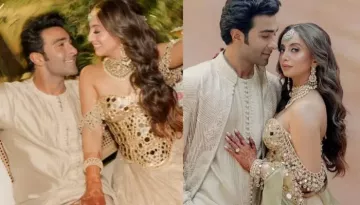 Aadar Jain's Bride Wore A Lehenga With Mirror-Work Corset-Style Blouse And Off-Shoulder Tassels