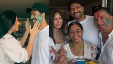 Katrina Kaif Smears 'Gulaala' On Vicky Kaushal's Face As They Celebrate Holi At Their Home
