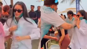 Shehnaaz Gill Looks Uncomfortable As Man Inappropriately Smears 'Rang' On Her Face During Holi Bash