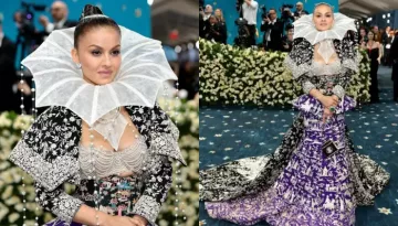 Natasha Poonawalla Looks Regal In Vintage Parsi Gara Embroidery By Manish Malhotra At The MET Gala