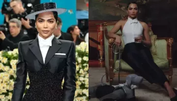 Mona Patel Walks The MET Gala Red Carpet With A Robotic Dog With A 1000-Carat Diamond Leash