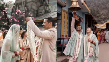 Indian Bride Exchanged Vows At Triyuginarayan Temple, Dons A Mint-Hued Saree With Sleeveless Blouse