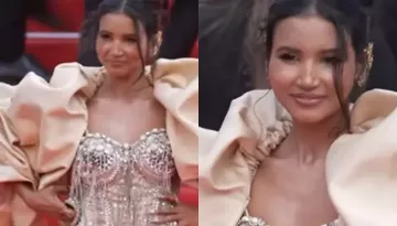 Nancy Tyagi Shines At Cannes, Wears Pearl-Encrusted Mini Dress With Puffed-Overcoat, Featuring Trail