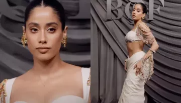 Janhvi Kapoor Flaunts Her Bare Shoulders In Sculpted Saree With A Bejeweled Blouse In Paris