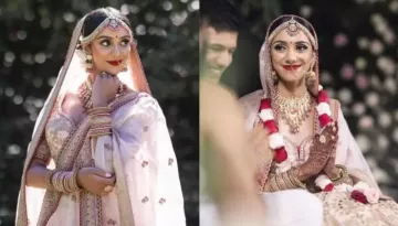 Bride Stuns In A Peach Milk Sabyasachi Lehenga With 'Hariyali' Designs, At Her Wedding In Australia