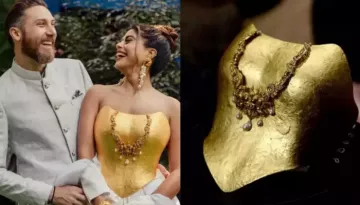 This Artsy Indian Bride Wore 24k Gold Sculpted Corset Instead Of A Lehenga For Her Udaipur Wedding