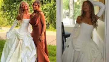 Bride Transforms Old Bedding To Make A Unique Wedding Gown, The Couture Was Sewn By Her Mother