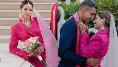  Modern Bride Donned A Hot Pink Lace Pant-Suit With Heavy 'Polki' Jewellery For Her Intimate Wedding   