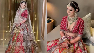  The Sabyasachi Bride Wore A Multi-Coloured Lehenga And Donned It With A Rajwada Style 'Dupatta'   