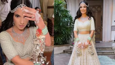  Bride Wore A Minimal Tarun Tahiliani's Lehenga With Mint Green 'Chooda' And Unique White 'Mehendi'   