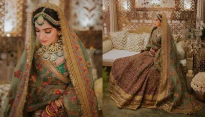  Sabyasachi Bride Opted For A Unique 'Mehendi'-Coloured Lehenga, Wore It With Regal 'Polki' Jewellery   